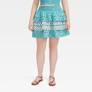 ROLLER RABBIT X TARGET Women's Garden Floral/Bouquet Tiered Mini Skirt Teal , XS